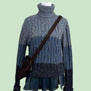 vintage 90s blue striped preppy downtown it girl cable knit turtleneck sweater